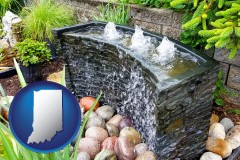 indiana map icon and bubbling water feature in a landscape