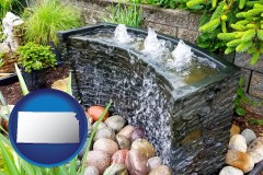 kansas map icon and bubbling water feature in a landscape