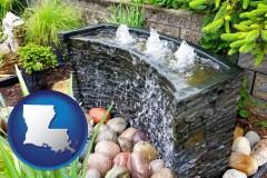 louisiana map icon and bubbling water feature in a landscape