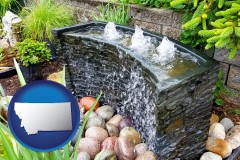 montana map icon and bubbling water feature in a landscape