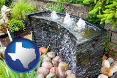 texas map icon and bubbling water feature in a landscape
