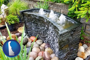 bubbling water feature in a landscape - with Delaware icon