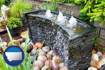 bubbling water feature in a landscape - with Montana icon