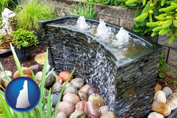 bubbling water feature in a landscape - with New Hampshire icon