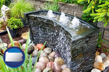 bubbling water feature in a landscape - with Pennsylvania icon