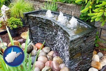 bubbling water feature in a landscape - with West Virginia icon
