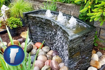 bubbling water feature in a landscape - with Vermont icon